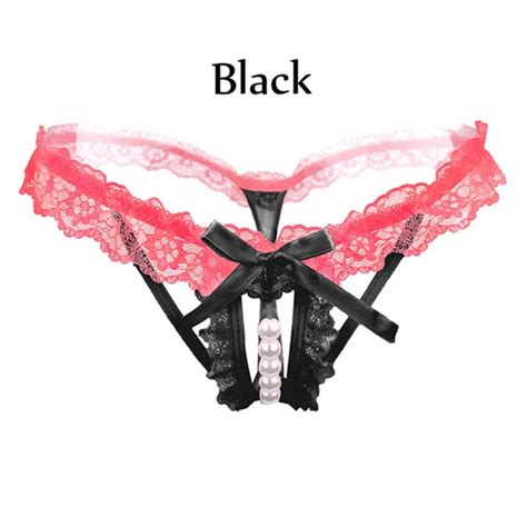 sexy crotchless faux pearl lace bowknot underwear women thong briefs sexy panties g string femme