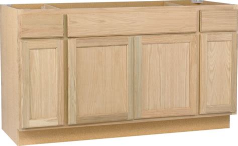 This flat panel all wood constructed pantry cabinet can be stained or painted to suit any kitchen design. Unfinished Oak 60 inch Sink Base | Home depot bathroom ...