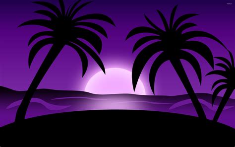 Purple Sunset On The Beach Wallpaper Vector Wallpapers
