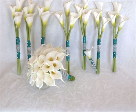 5 6 Mini Calla Lilly S White Wrapped In Pearls For Bridesmaids Calla