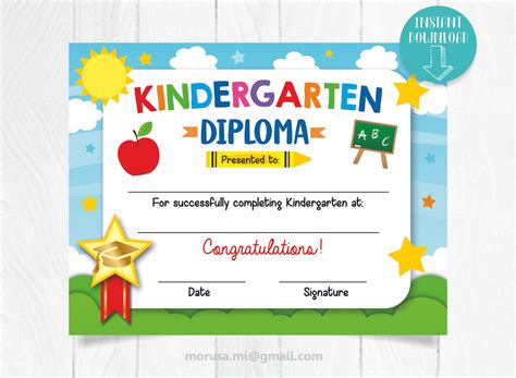 Kindergarten Graduation Diploma Printable Fill By Hand Etsy