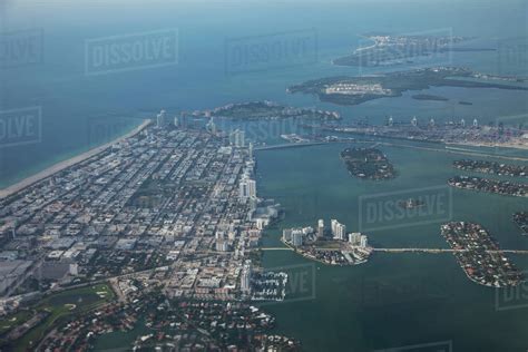 Aerial View Of Miami Beach Cityscape And Harbor Florida United States