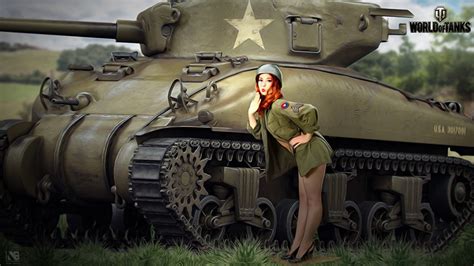 Desktop Wallpapers Wot M Sherman Nikita Bolyakov Tanks Redhead Girl
