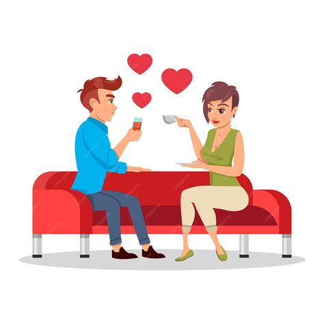 premium vector romantic couple sitting on sofa with drinks at romantic date valentine`s day