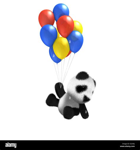 3d Cute Baby Panda Bear Hangs On As The Balloons Fly Free Stock Photo