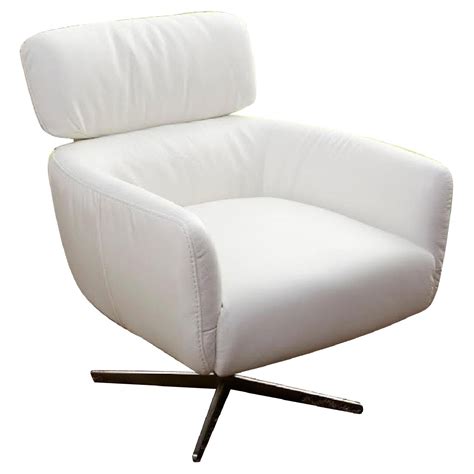 Modern Style Swivel Accent Chair In Off White Color Top Grain Leather