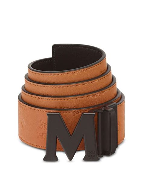 Mcm Claus Leather Logo Buckle Belt In Orange For Men Lyst