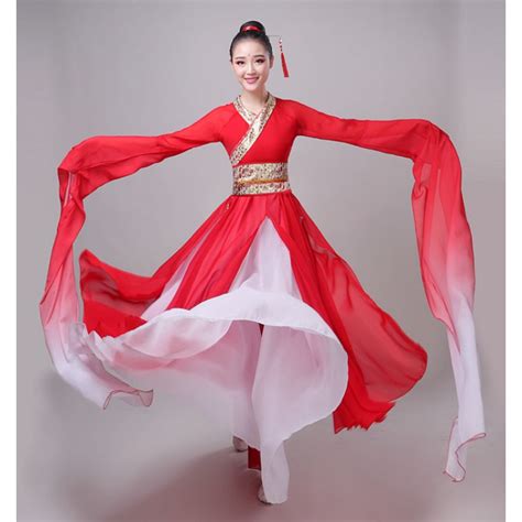 red hanfu women s chinese folk dance dresses stage performance water sleeves classical fairy