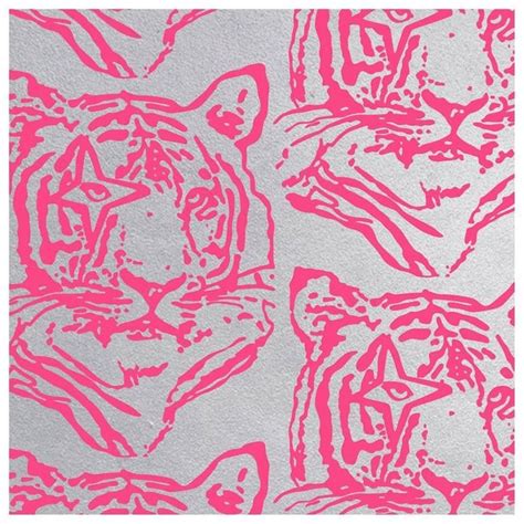 Star Tiger Designer Wallpaper In Neon Neon Pink On Metallic Silver
