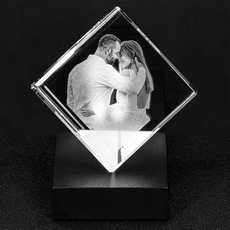 Personalized Crystal Cube With Custom Photo Wedding T 3d Etsy 3d Photo Crystals Engraved
