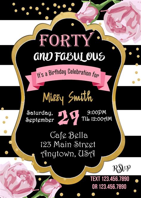 40 And Fabulous Birthday Invitation 40th Birthday Themes Birthday