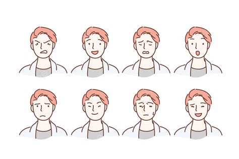 Set Of Different Facial Expressions On Handsome Guy Portrait Vector