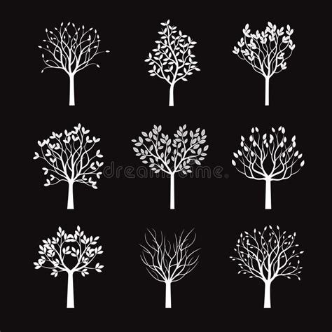 Collection Of White Trees Vector Illustration Stock Illustration