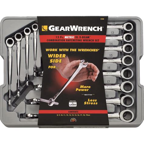 Gearwrench Extra Long X Beam Ratcheting Combination Wrenches — 8mm19mm 12 Pc Metric Set