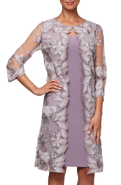 Alex Evenings Lace Embroidered Mock Jacket Cocktail Dress In Purple Lyst