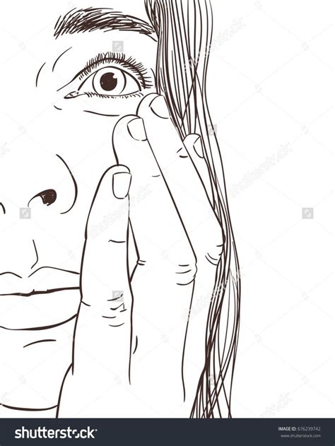 Sketch Of Woman Touch Her Cheek With Hand And Looking Up Concept Of Dream Hand Drawn Line Art