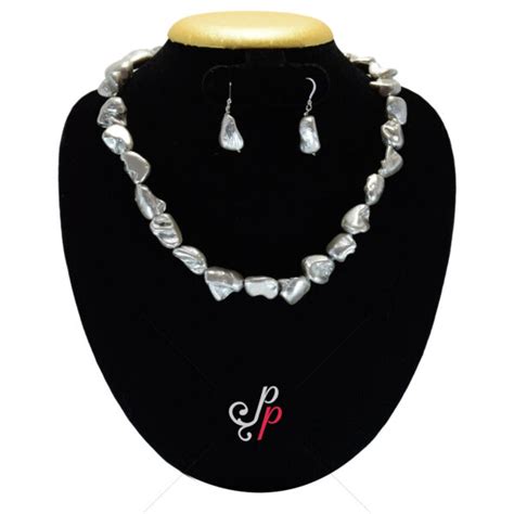Large Baroque Pearl Necklace In Silver Colour Pearls