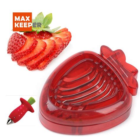 2017 Newest Red Simply Slice Stainless Blade Strawberry Slicer Corer