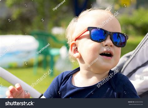 Funny Baby Boy Sunglasses Sitting Outdoor Stock Photo 660659350