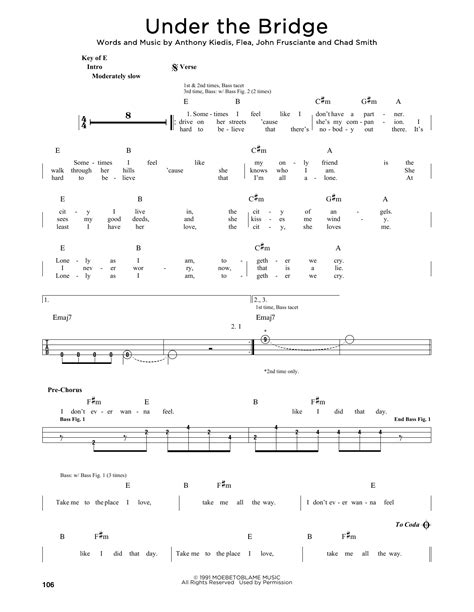 Red Hot Chili Peppers Under The Bridge Sheet Music Notes Download