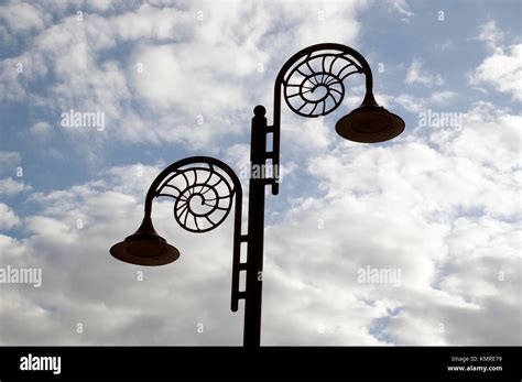 Decorative Street Lamps In The Shape Of Ammonite Fossils On The