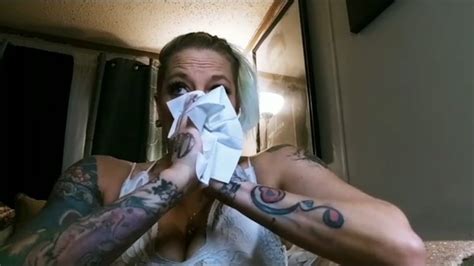 Tattooed Milf Misty Has A Runny Nose From A Winter Cold And Blows Her Nose Several Times Mr