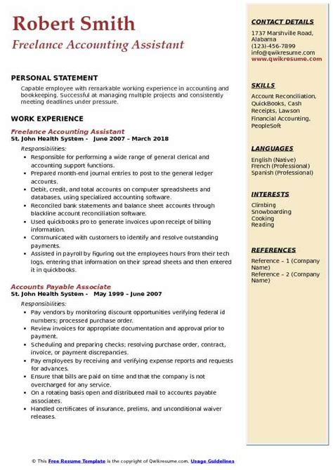 accounting assistant resume samples qwikresume