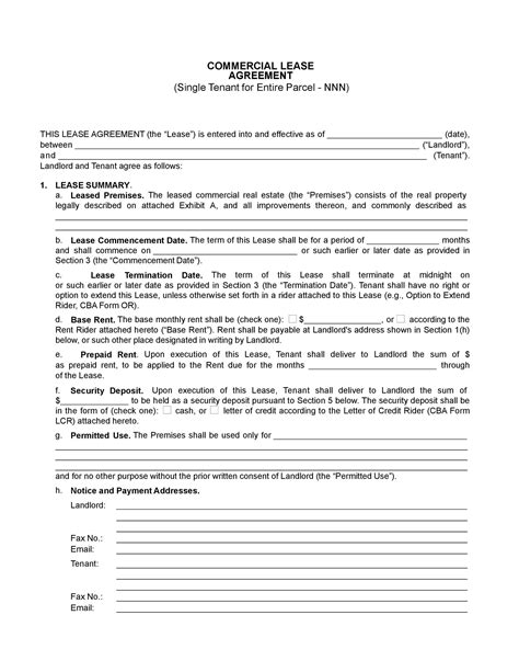 Free Printable Commercial Lease Agreement Landlord Agrees To Lease To Tenant And Tenant Agrees