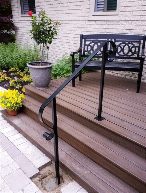 Ez handrail textured black aluminum hand rail wall bracket. Decorative Steel Handrail at Wood Porch - Great Lakes Metal Fabrication