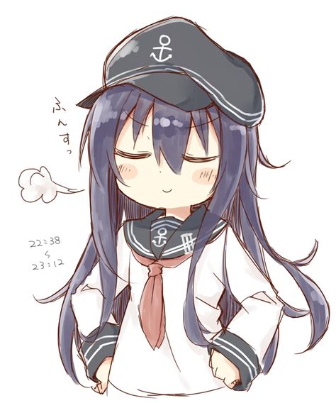 Safebooru 1girl Akatsuki Kantai Collection Anchor Symbol Ayanepuna Black Hair Black Hat