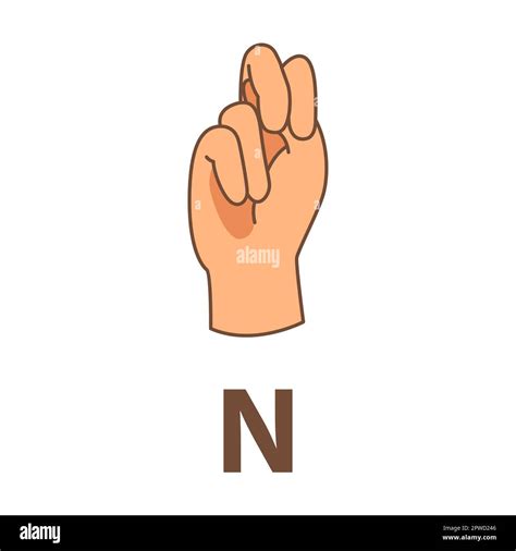 Hand Showing Letter N Sign Language Alphabet Vector Illustration