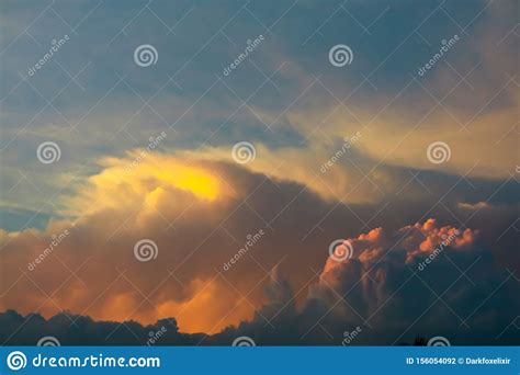Sunset Orange Cloud Sunshine In Dark Sky Soft Cloud Stock Photo Image