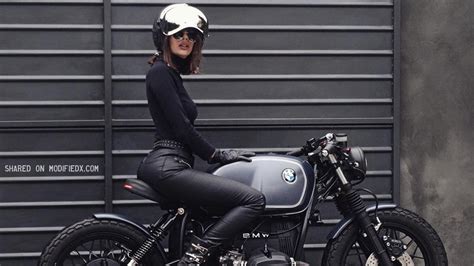 Hot Girl With A Custom 1978 Bmw R 45 Cafe Racer Modifiedx