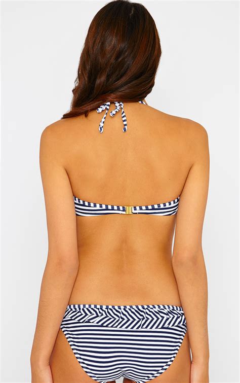 Nadeen Blue Striped Halterneck Frill Bikini Prettylittlething