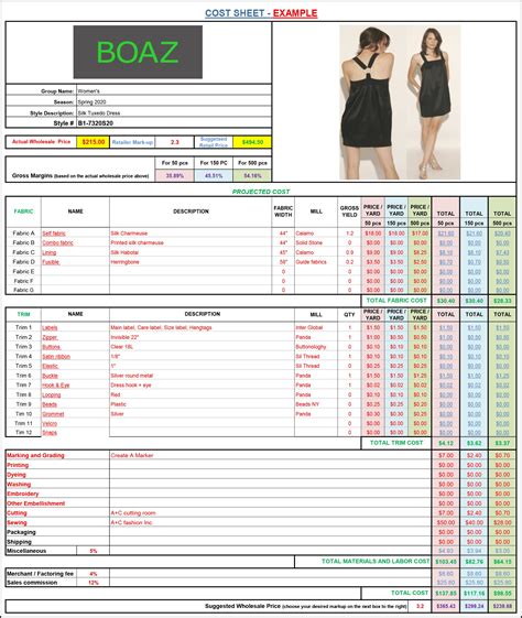 Fashion Cost Sheet Template For Fashion Brands — Apparel Manufacturing