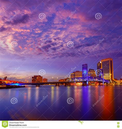 Jacksonville Skyline Sunset River In Florida Stock Photo Image Of