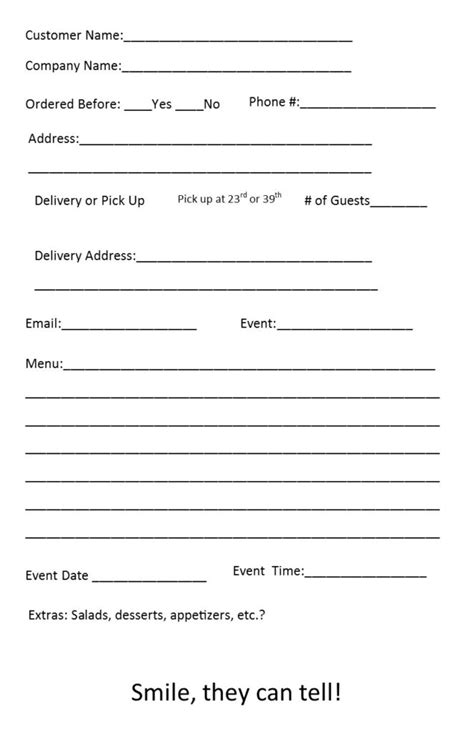 catering order form template  independent restaurant