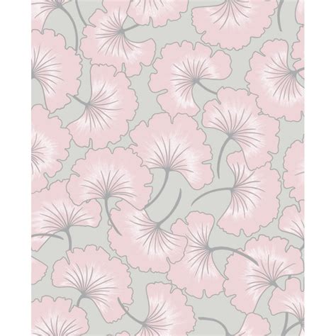 Graham And Brown Ginko Grey And Pink Floral Wallpaper 105983