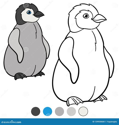 Coloring Pages Little Cute Baby Penguin Smiles Stock Vector