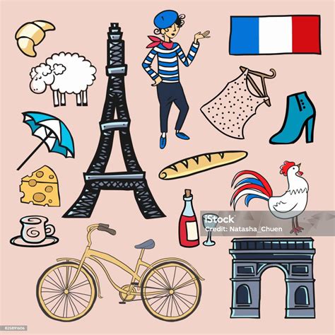 Ilustración De Símbolos De Francia Y Más Vectores Libres De Derechos De