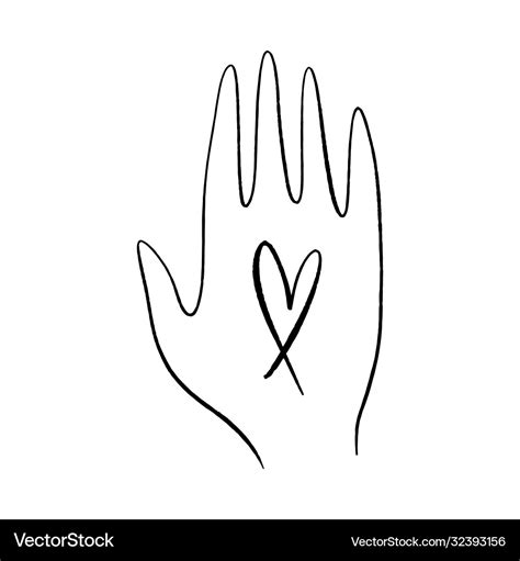 Line Art Hand With Heart Icon Logo Self Love Vector Image