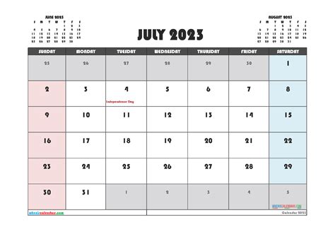Printable July 2023 Calendar Printable Coloring Pages