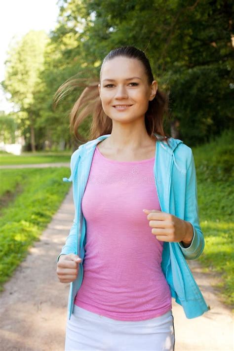 Pretty Young Girl Runner In The Forest Stock Image Image Of Outside