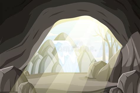 Inside Cave Landscape In Cartoon Style Stock Vector Illustration Of