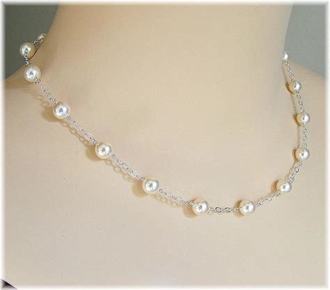 Cream Swarovski Pearl Tin Cup Necklace Delicate Bridal Necklaces