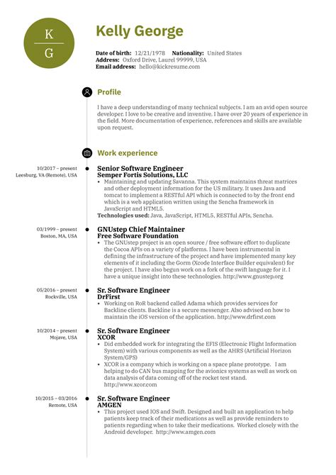 Your skills section should not be a laundry list of frameworks and programming languages. Resume Examples by Real People: Senior software engineer resume sample | Kickresume