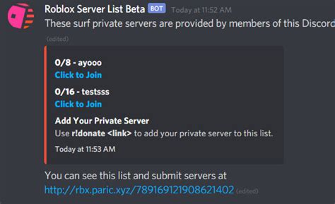 Rbxserverlist Private Server List For Your Discord Community