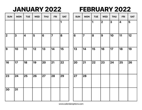 January And February 2022 Calendar Calendar Options