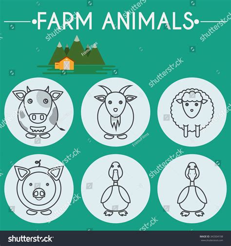 Farm Animals Birds Round Icons Set เวกเตอร์สต็อก ปลอดค่าลิขสิทธิ์