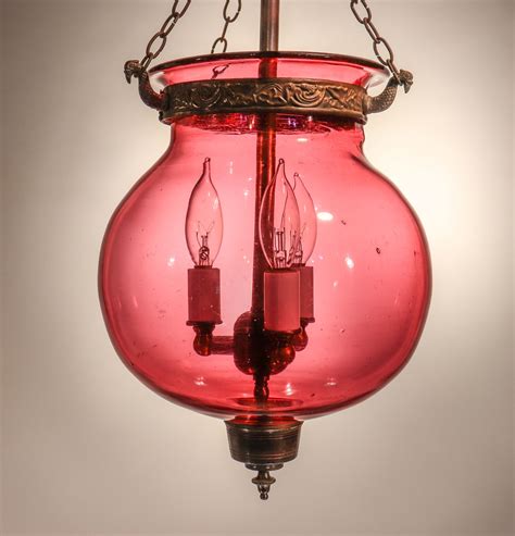 Antique Belgian Cranberry Glass Globe Bell Jar Lantern Pendant Light